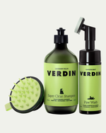 Photo image of the Verdin Super Clean Dog Shampoo Bundled Set Against a White Background.